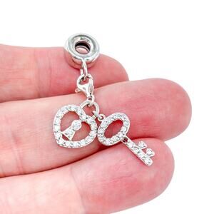 AS IS MISSING 1 Cubic Zirconia Sterling Silver 925 Lock Key Spacer Bead